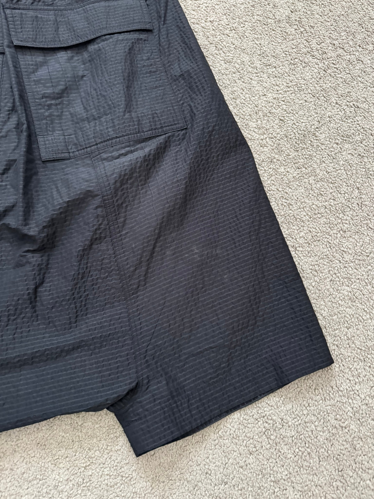 SS19 Rick Owens Mainline "Babel" Nylon Wool Seersucker Pods Shorts