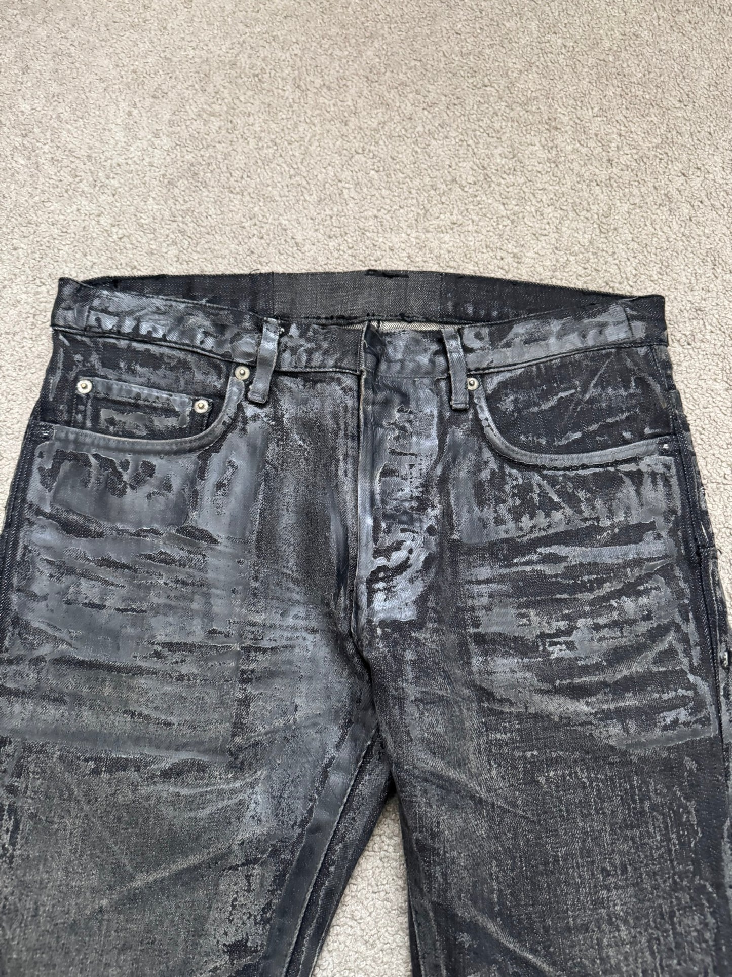 AW08 Dior Homme “Luster” Black Waxed Clawmark Denim Jeans
