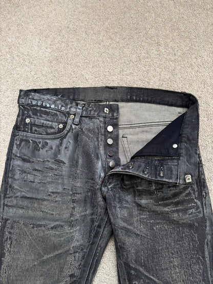 AW08 Dior Homme “Luster” Black Waxed Clawmark Denim Jeans