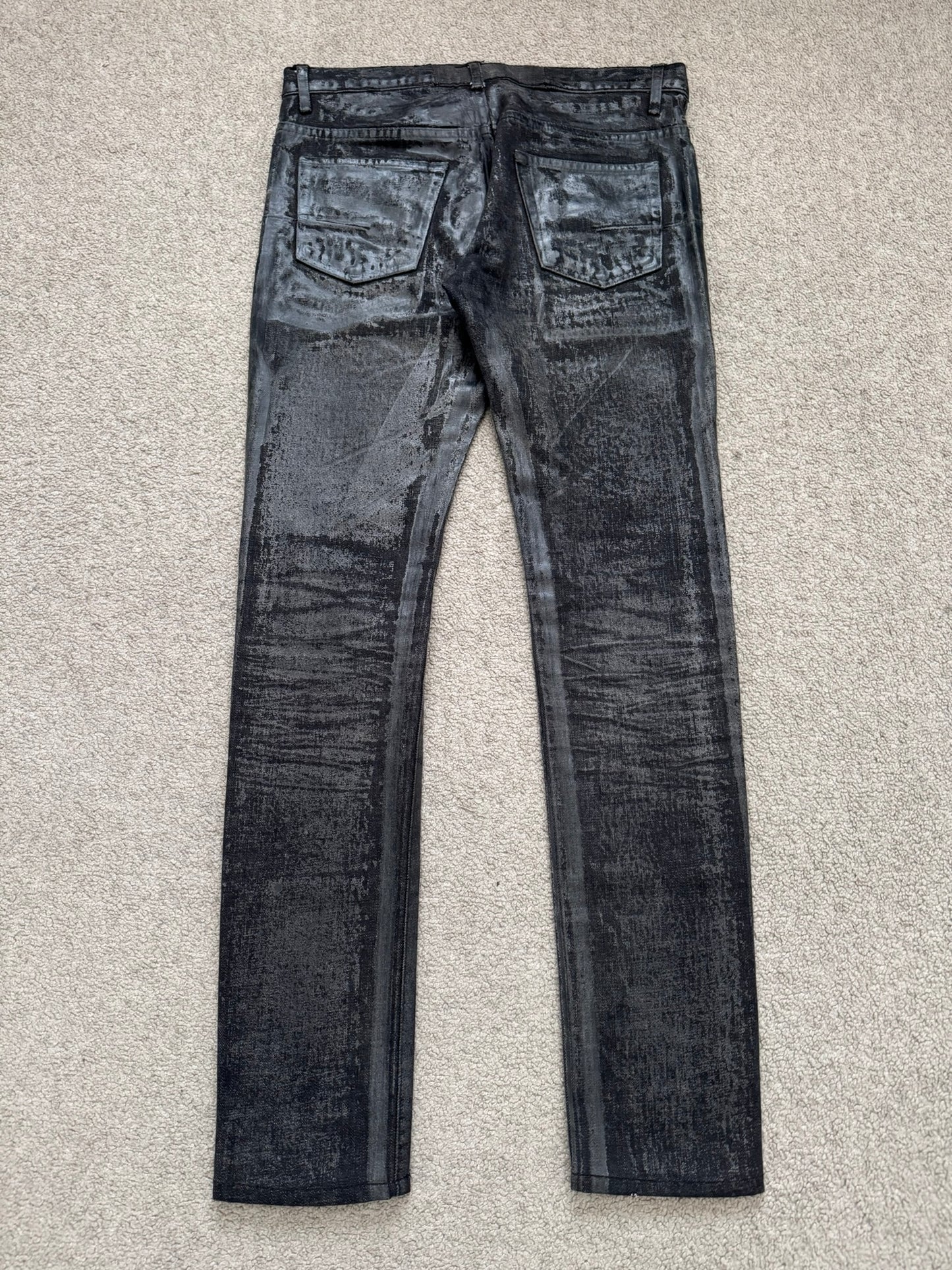 AW08 Dior Homme “Luster” Black Waxed Clawmark Denim Jeans