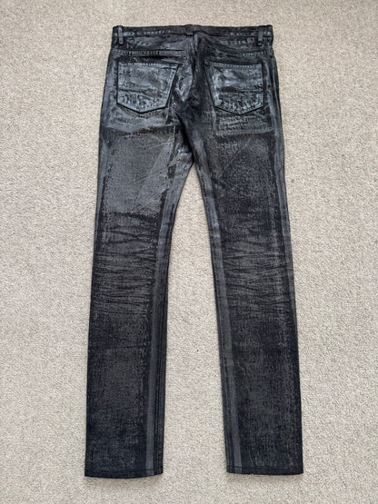 AW08 Dior Homme “Luster” Black Waxed Clawmark Denim Jeans