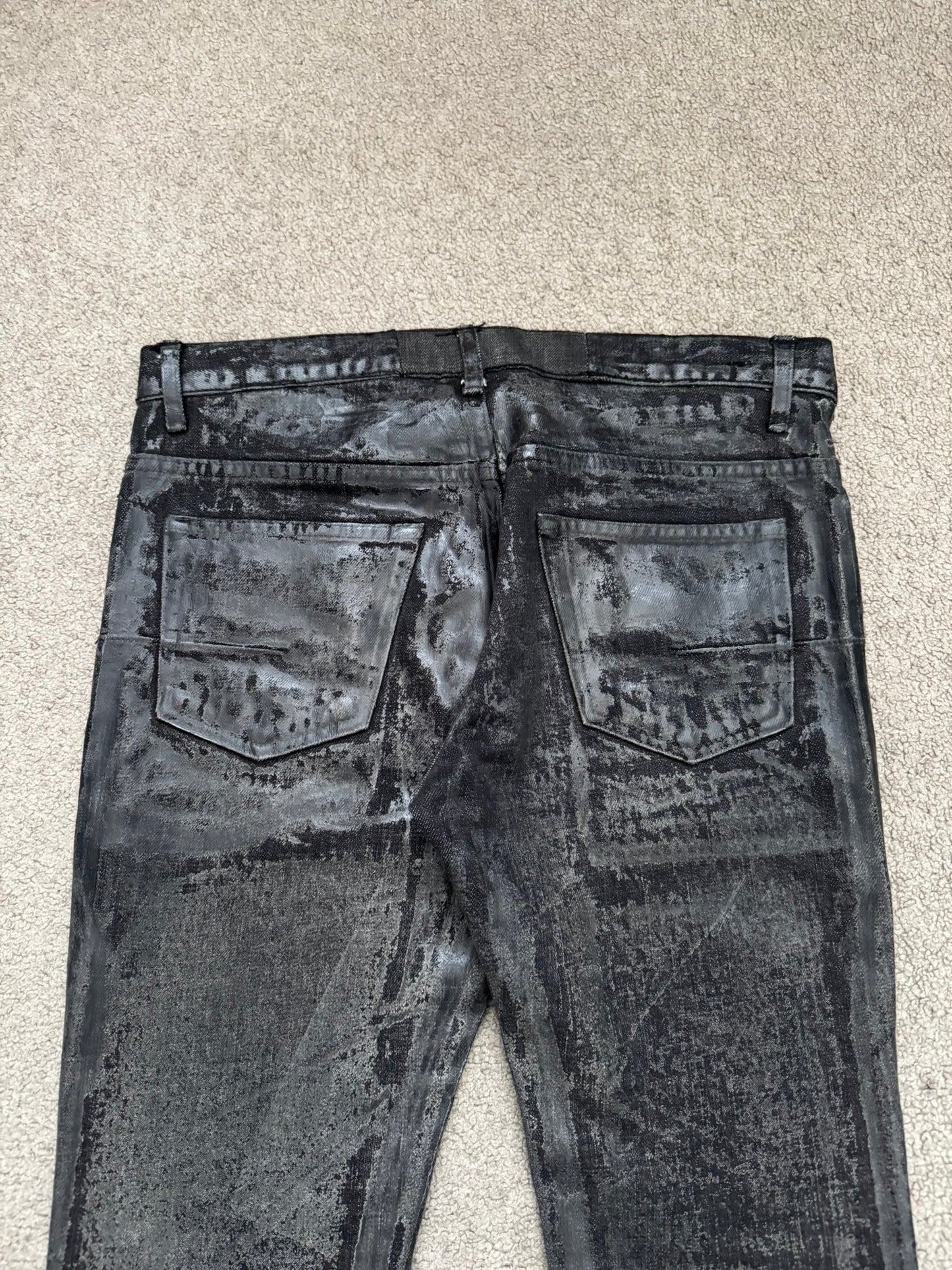 AW08 Dior Homme “Luster” Black Waxed Clawmark Denim Jeans
