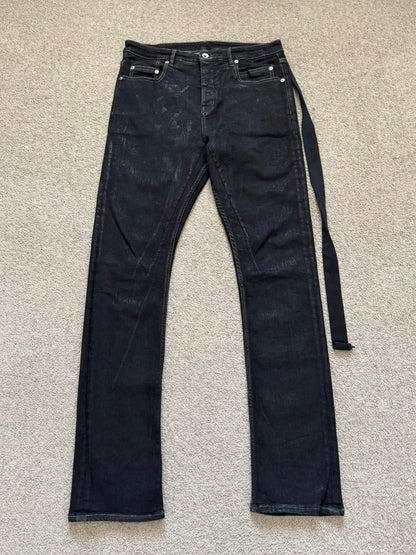 FW21 Rick Owens DRKSHDW Black Foil Waxed Detroit Denim Jeans