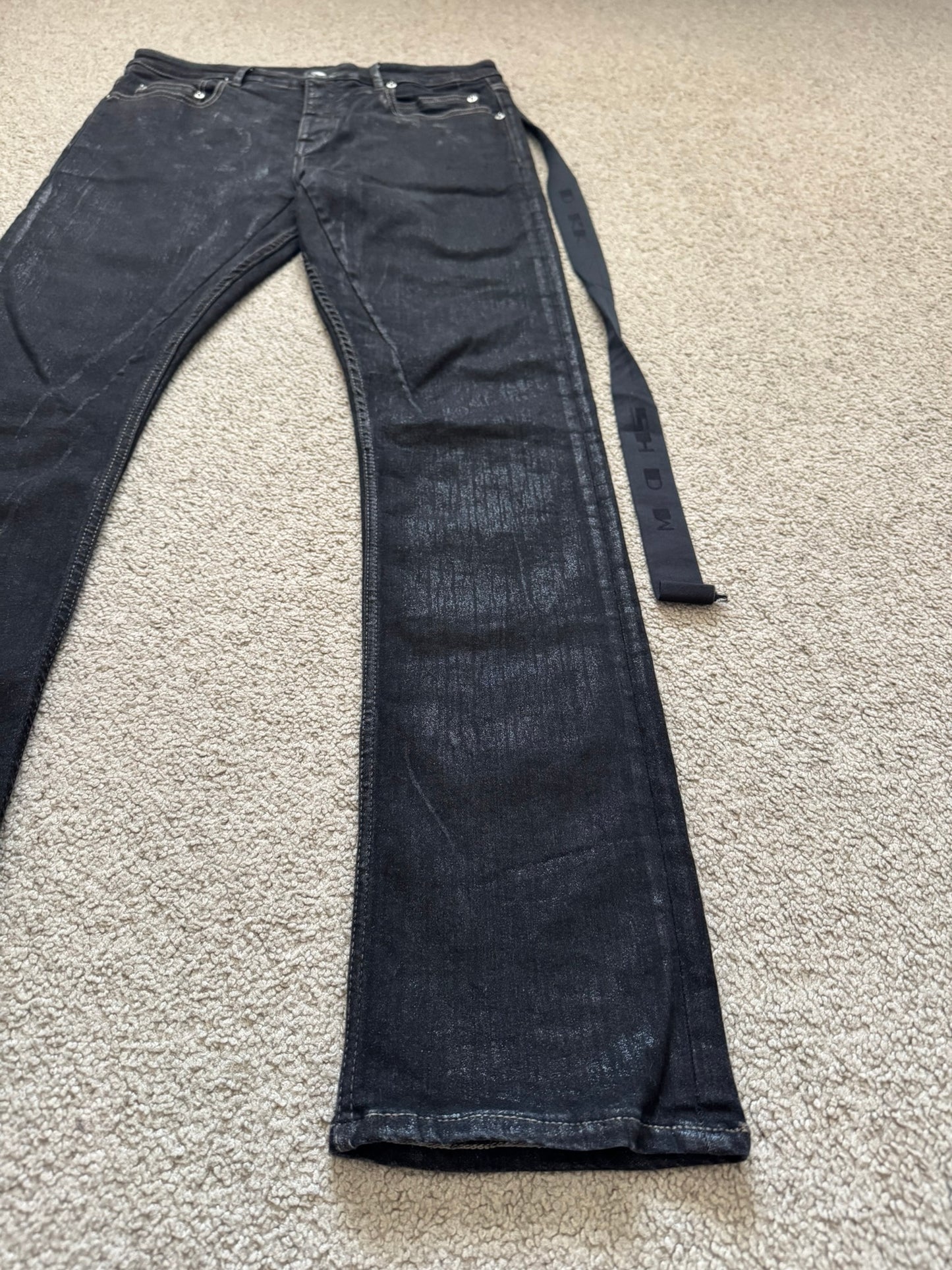 FW21 Rick Owens DRKSHDW Black Foil Waxed Detroit Denim Jeans