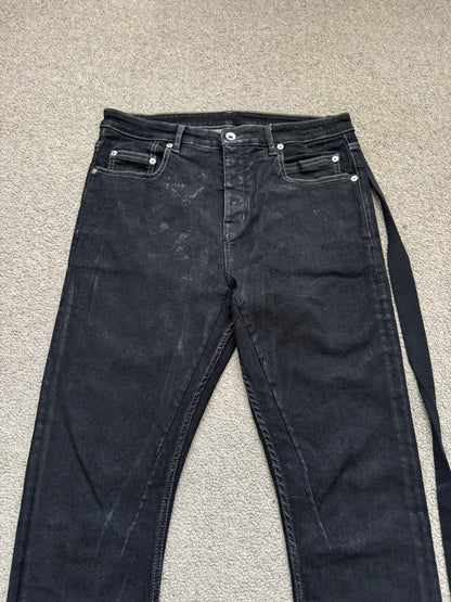 FW21 Rick Owens DRKSHDW Black Foil Waxed Detroit Denim Jeans