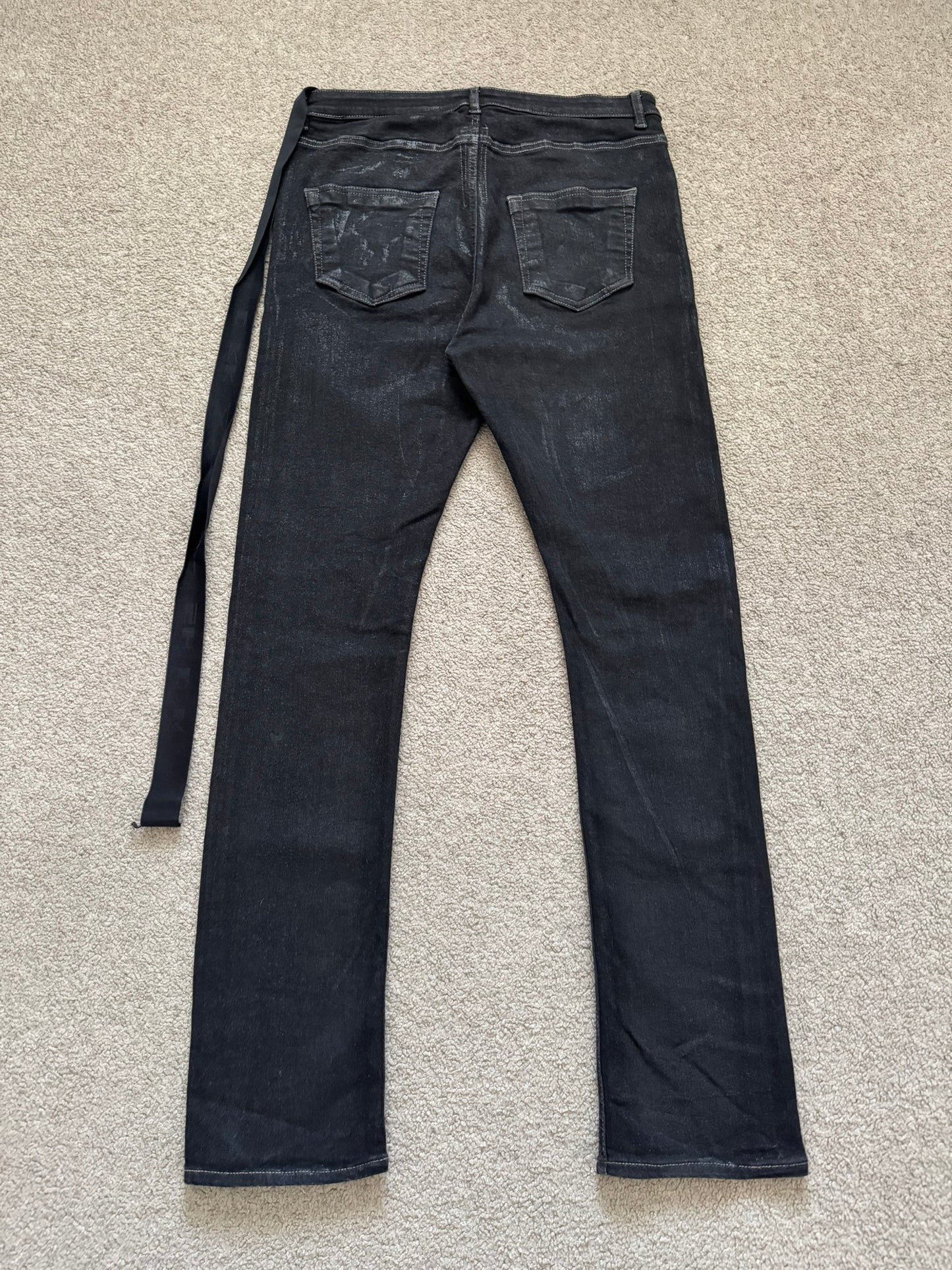 FW21 Rick Owens DRKSHDW Black Foil Waxed Detroit Denim Jeans