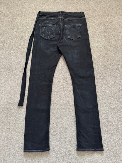 FW21 Rick Owens DRKSHDW Black Foil Waxed Detroit Denim Jeans