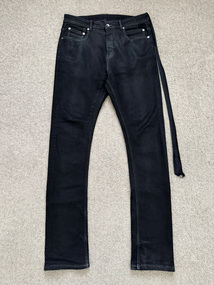 SS23 Rick Owens DRKSHDW Black Waxed Detroit Cut Denim Jeans