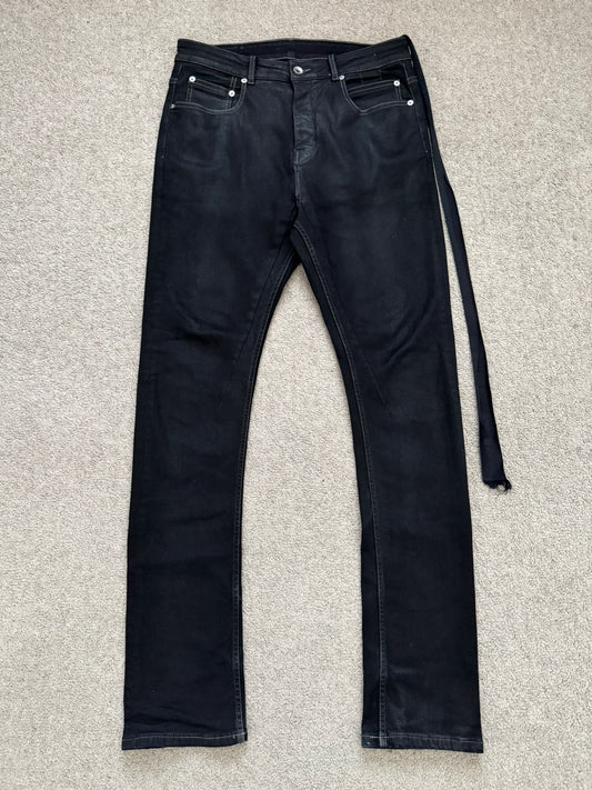 SS23 Rick Owens DRKSHDW Black Waxed Detroit Cut Denim Jeans