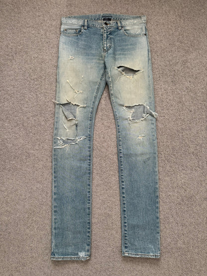 FW16 Saint Laurent by Hedi Slimane Crash Distressed D02 Denim Jeans