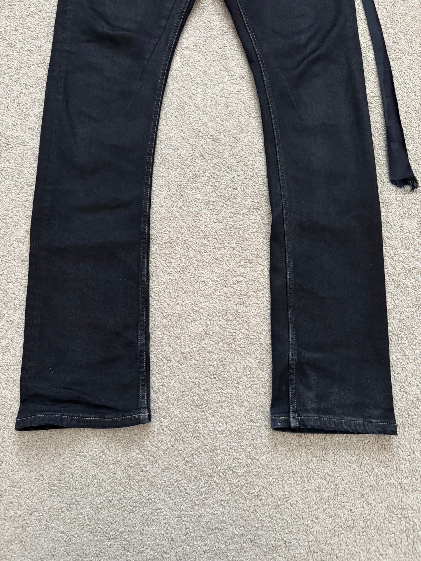 SS23 Rick Owens DRKSHDW Black Waxed Detroit Cut Denim Jeans