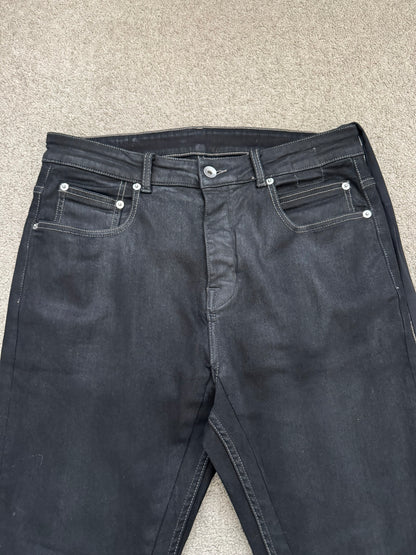 SS23 Rick Owens DRKSHDW Black Waxed Detroit Cut Denim Jeans