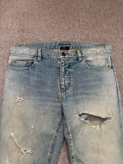 FW16 Saint Laurent by Hedi Slimane Crash Distressed D02 Denim Jeans