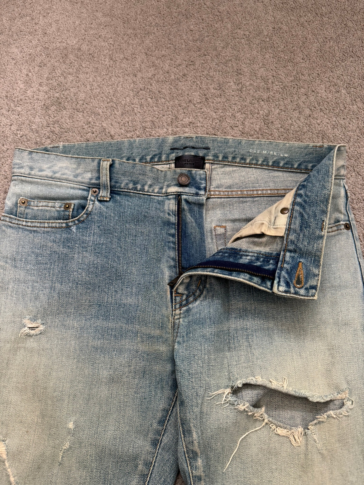 FW16 Saint Laurent by Hedi Slimane Crash Distressed D02 Denim Jeans