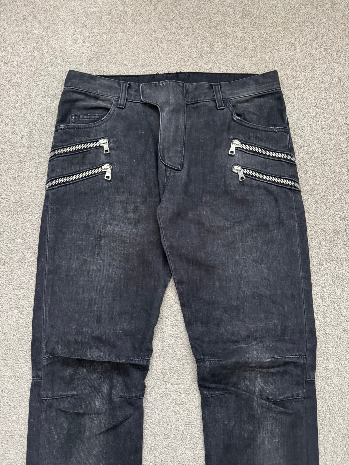 FW11 Balmain by Christophe Decarnin 4 Zip Biker Denim Jeans