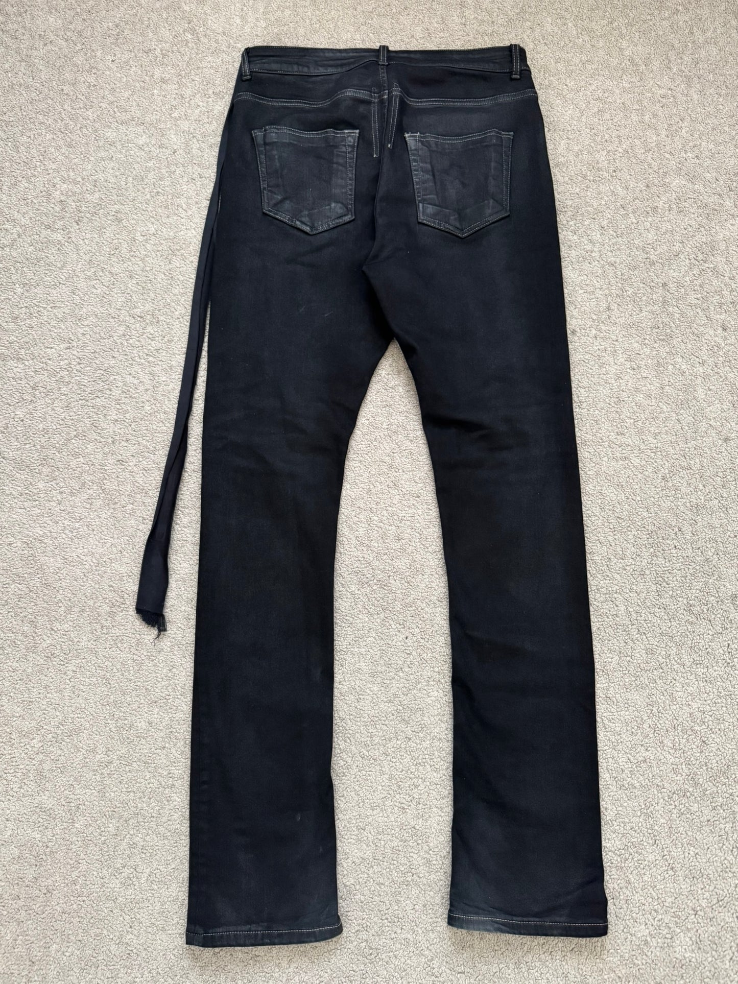 SS23 Rick Owens DRKSHDW Black Waxed Detroit Cut Denim Jeans