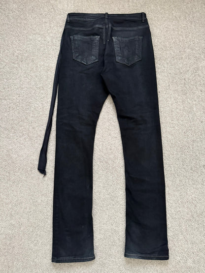 SS23 Rick Owens DRKSHDW Black Waxed Detroit Cut Denim Jeans