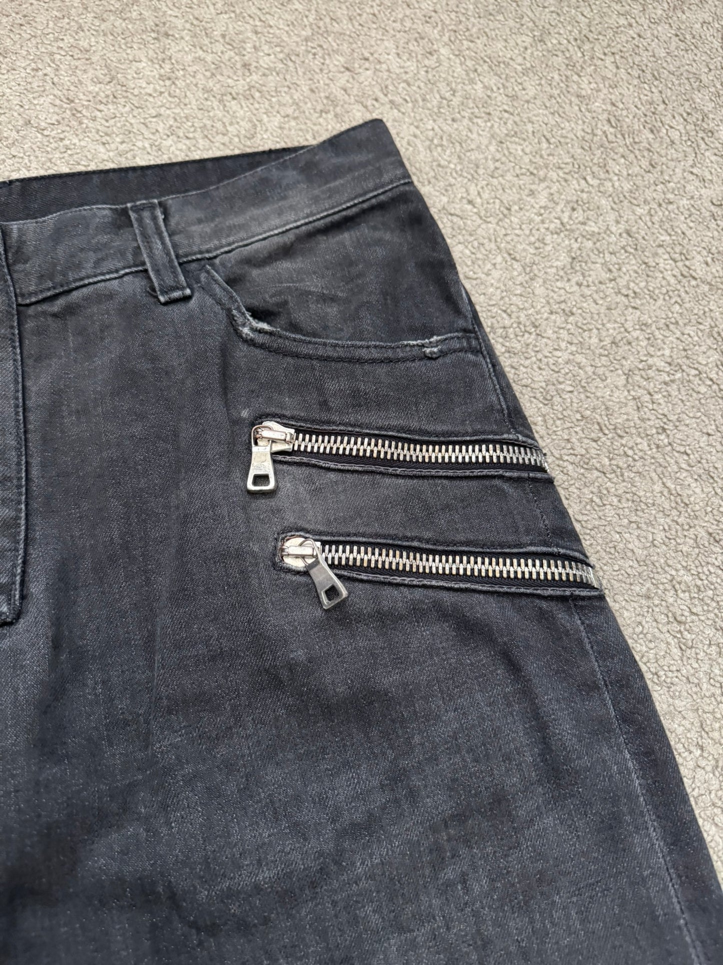 FW11 Balmain by Christophe Decarnin 4 Zip Biker Denim Jeans