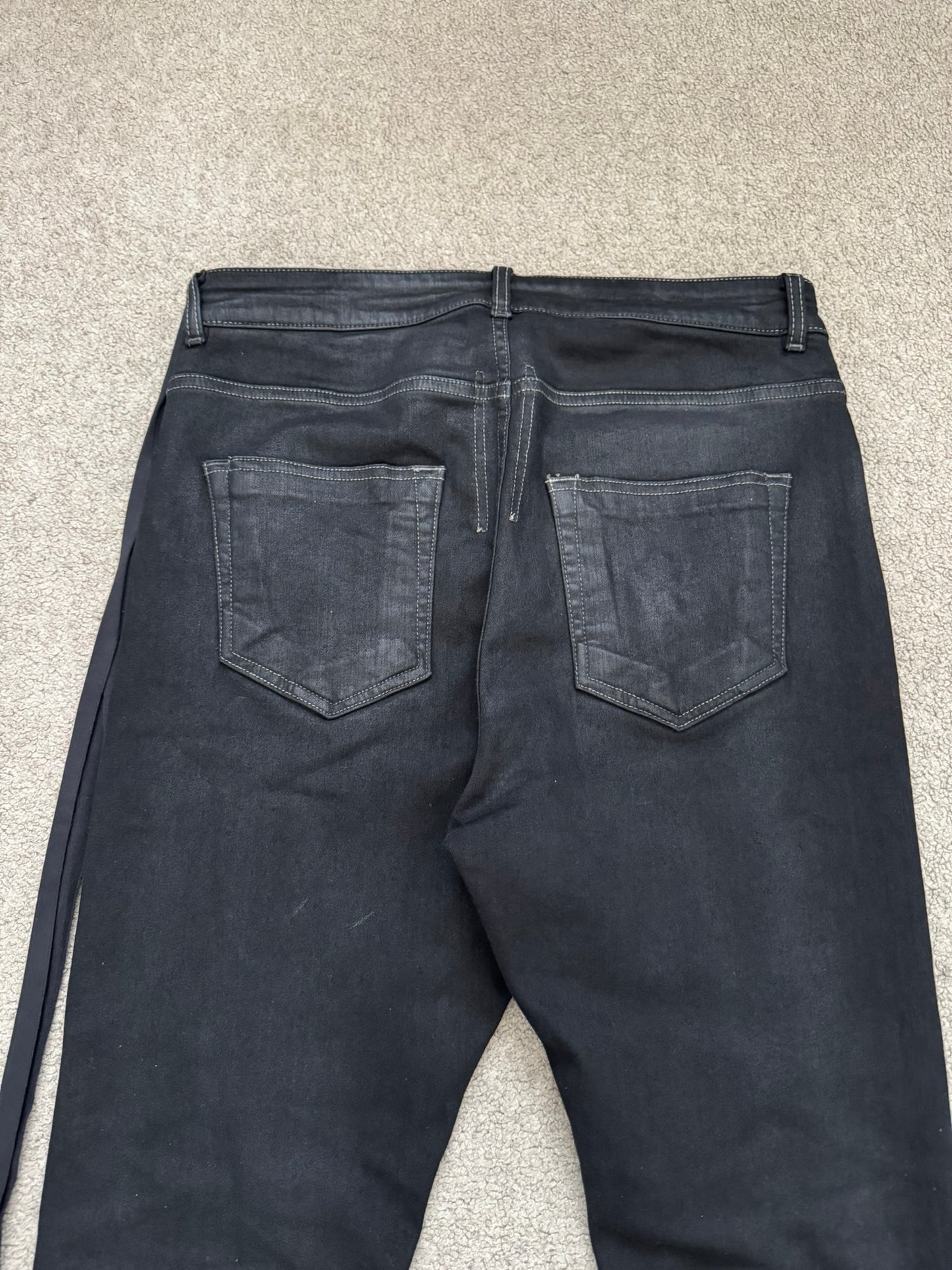 SS23 Rick Owens DRKSHDW Black Waxed Detroit Cut Denim Jeans