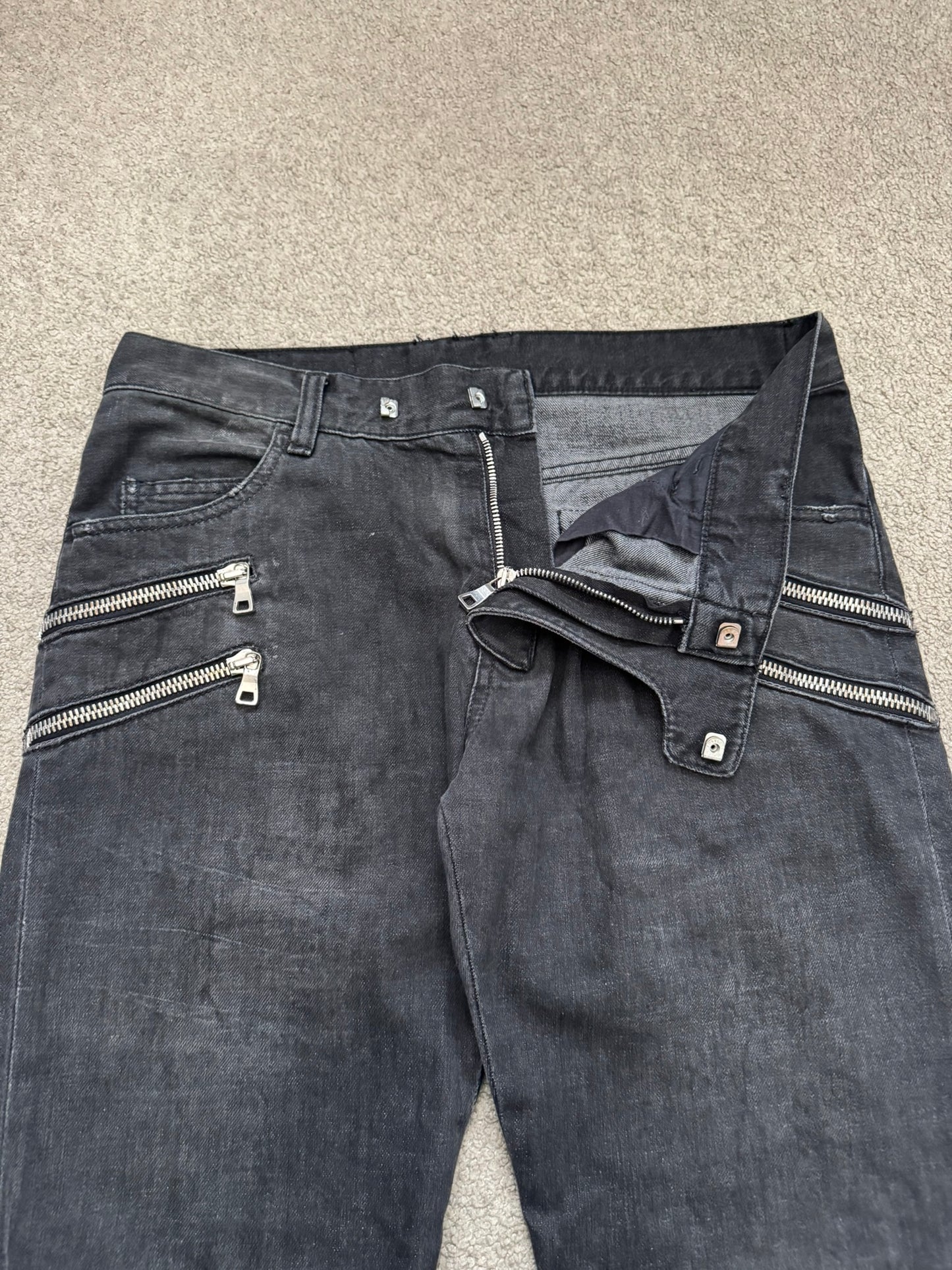FW11 Balmain by Christophe Decarnin 4 Zip Biker Denim Jeans