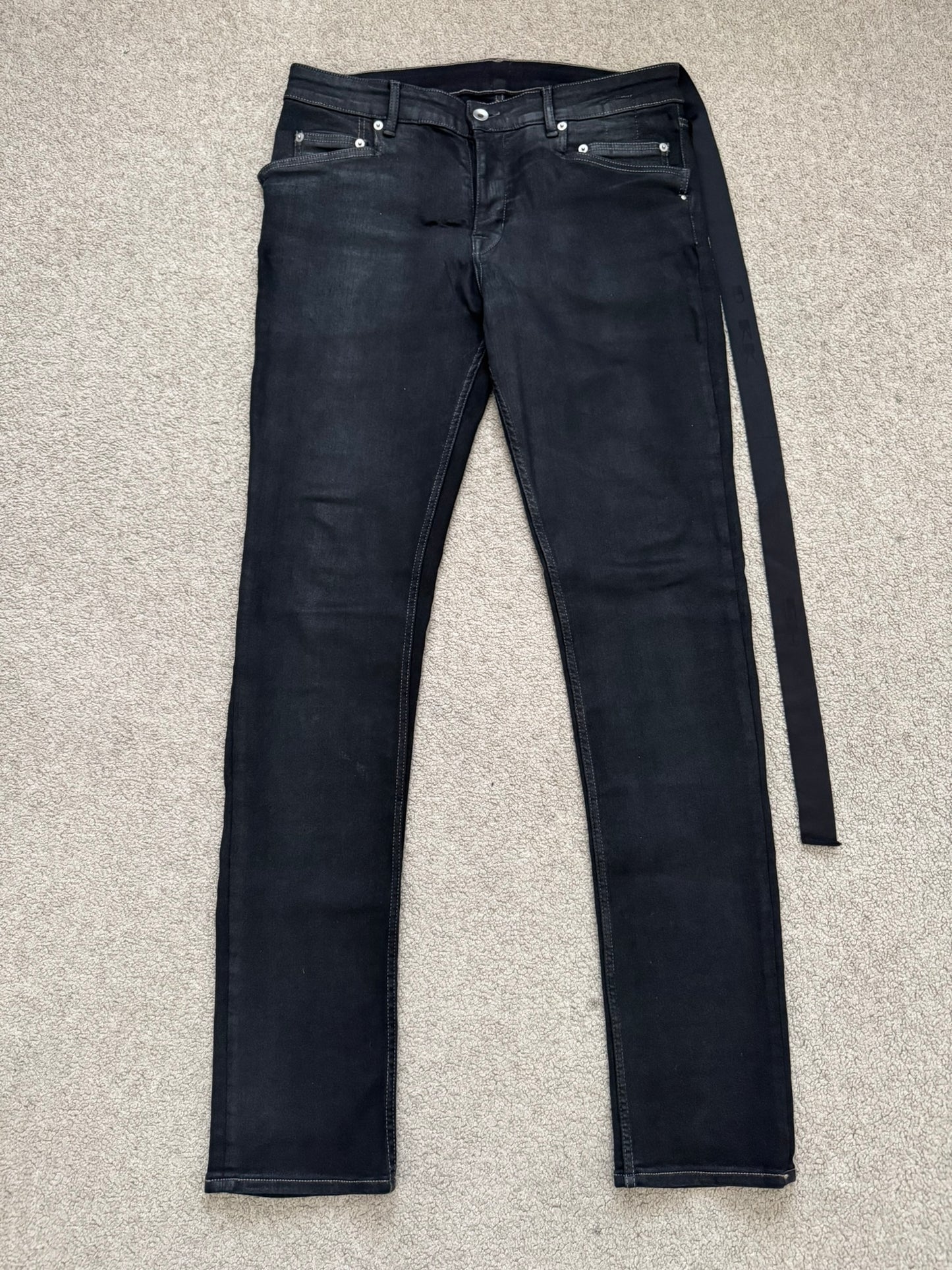 FW21 Rick Owens DRKSHDW Black Waxed Tyrone Cut Denim Jeans