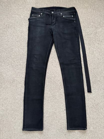 FW21 Rick Owens DRKSHDW Black Waxed Tyrone Cut Denim Jeans
