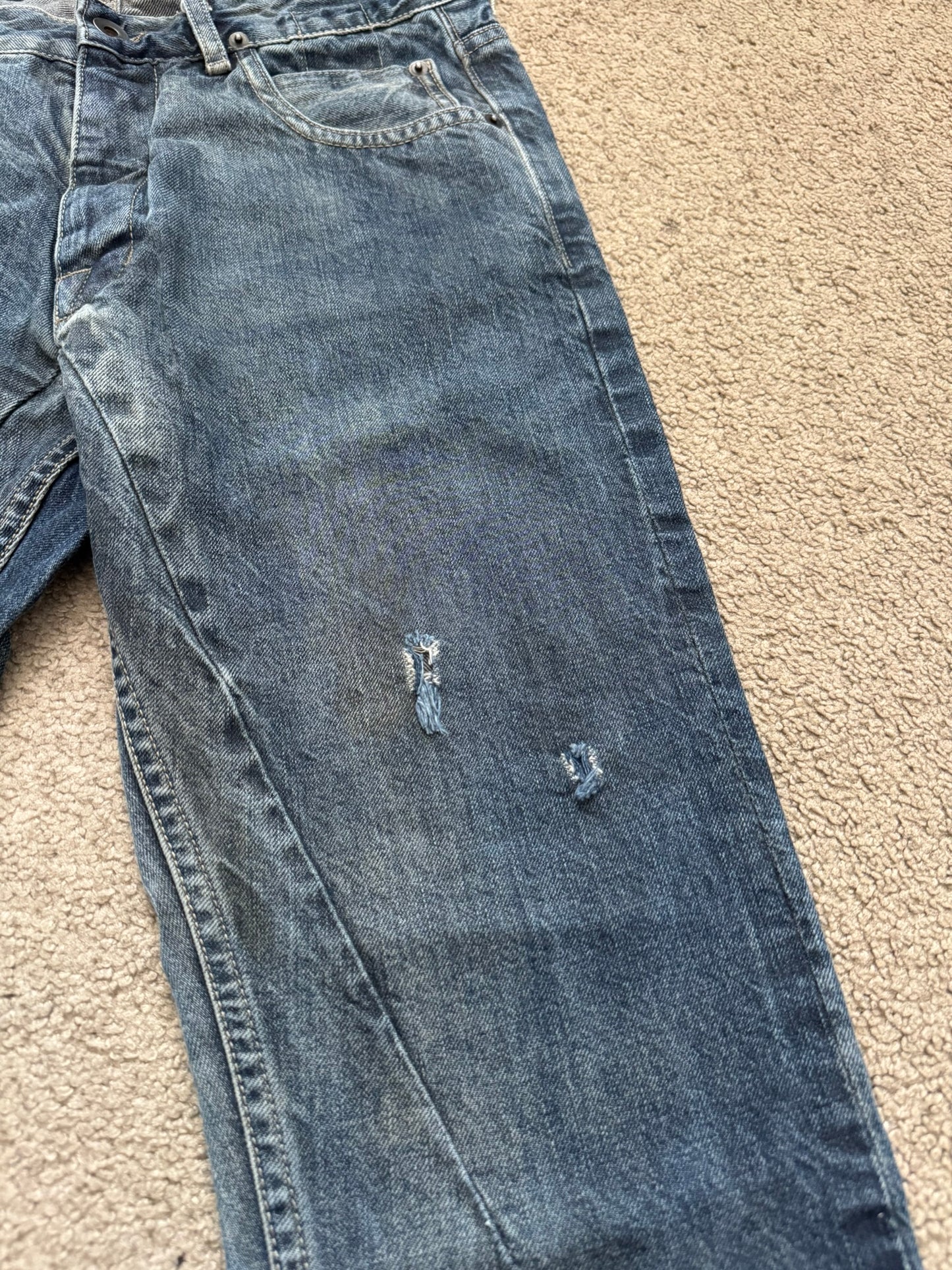 FW16 Rick Owens DRKSHDW Hustler Blue Detroit Cut Denim Jeans