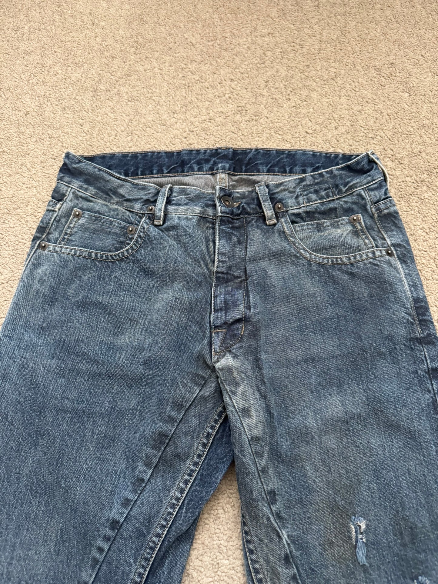 FW16 Rick Owens DRKSHDW Hustler Blue Detroit Cut Denim Jeans