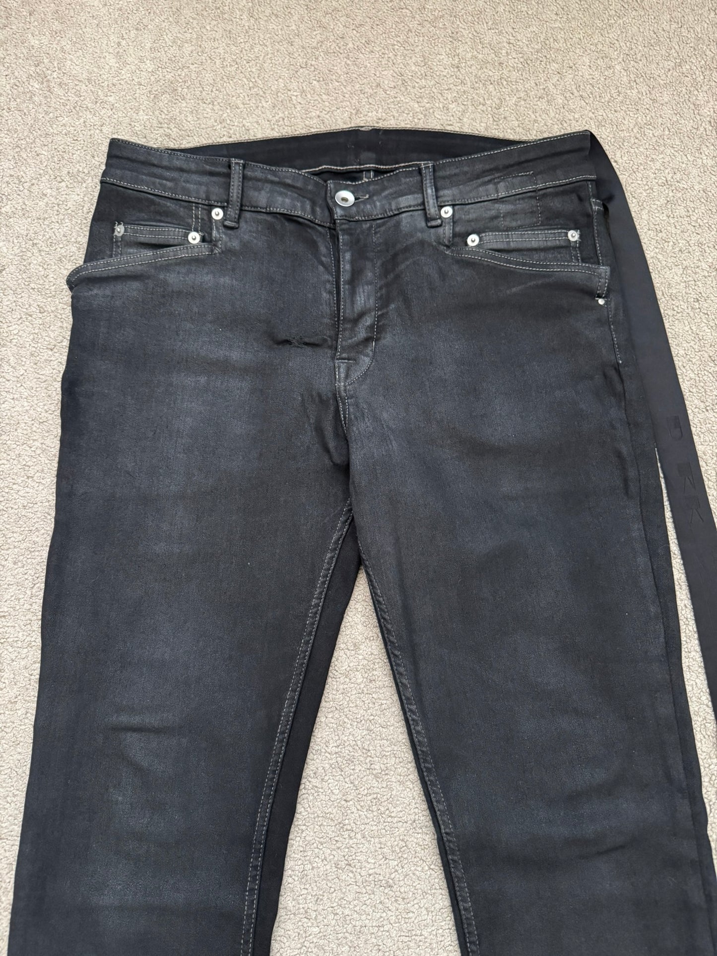 FW21 Rick Owens DRKSHDW Black Waxed Tyrone Cut Denim Jeans