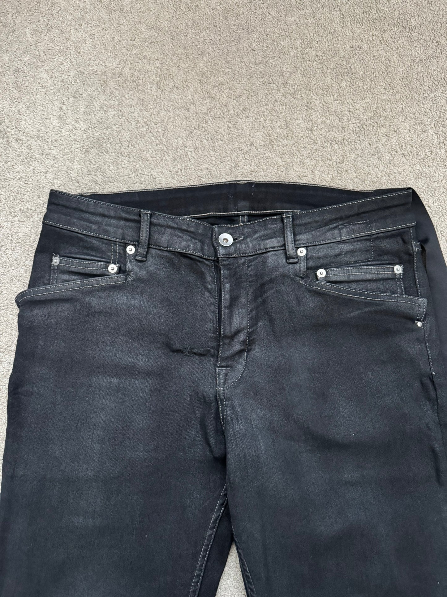FW21 Rick Owens DRKSHDW Black Waxed Tyrone Cut Denim Jeans
