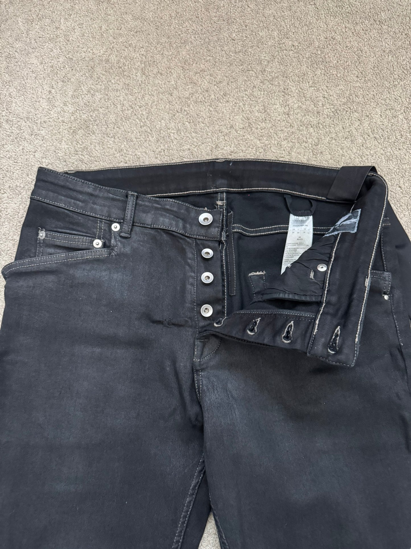 FW21 Rick Owens DRKSHDW Black Waxed Tyrone Cut Denim Jeans