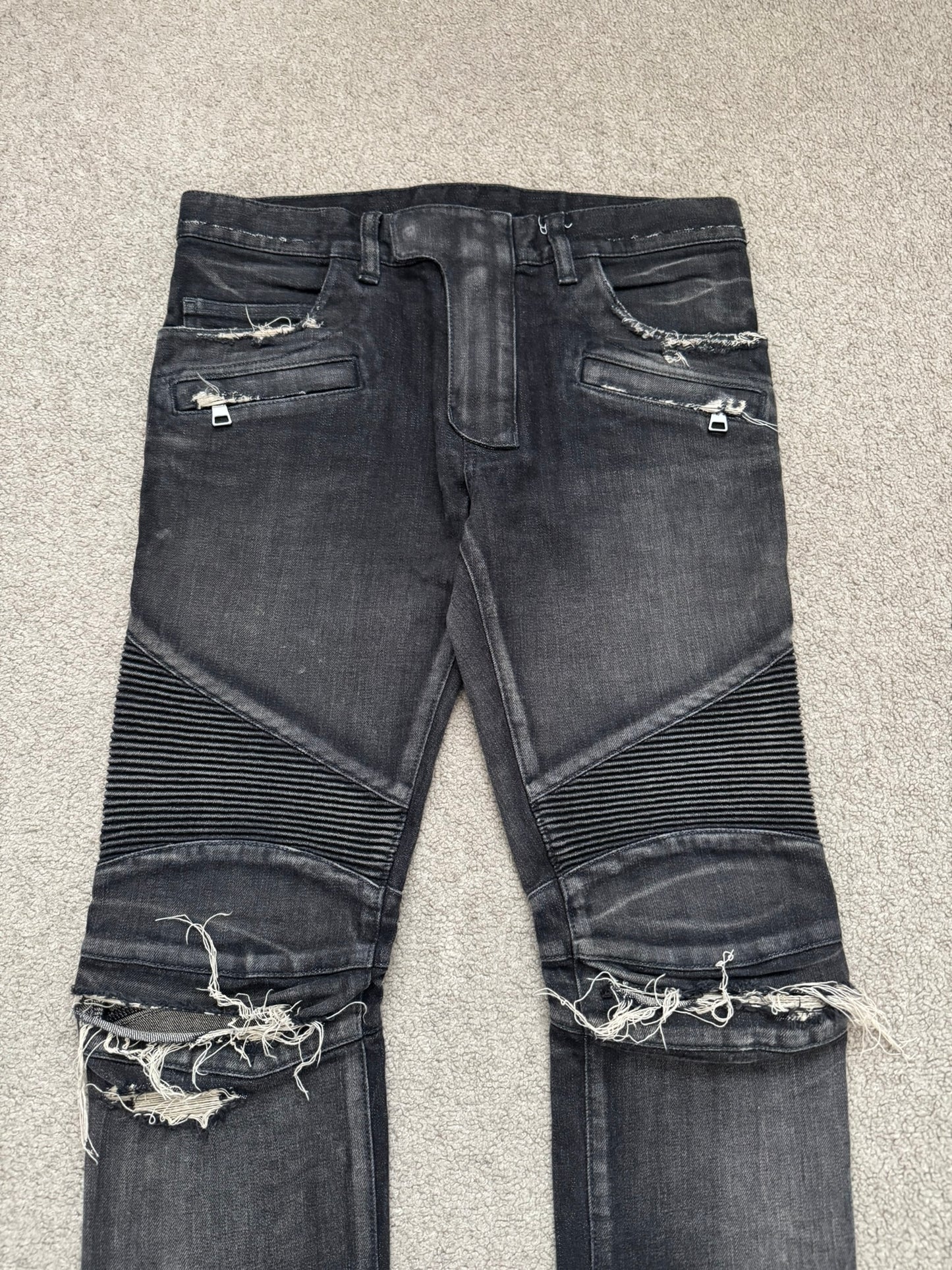 Balmain by Olivier Rousteing Distressed Zip Biker Denim Jeans