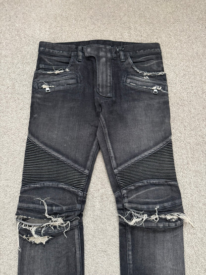 Balmain by Olivier Rousteing Distressed Zip Biker Denim Jeans