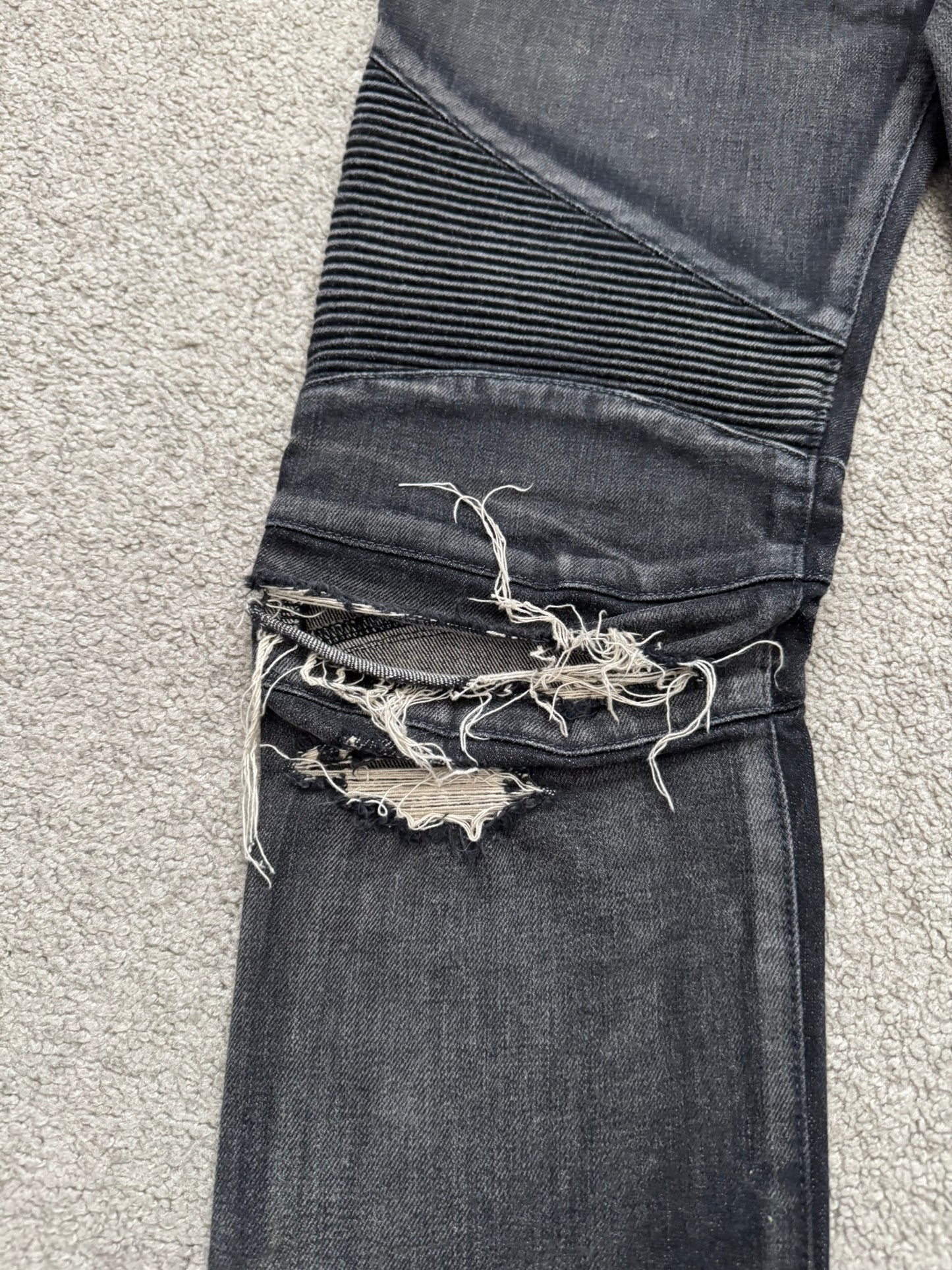 Balmain by Olivier Rousteing Distressed Zip Biker Denim Jeans
