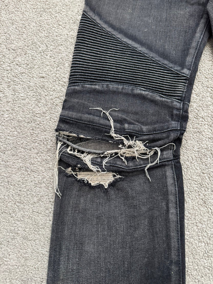 Balmain by Olivier Rousteing Distressed Zip Biker Denim Jeans