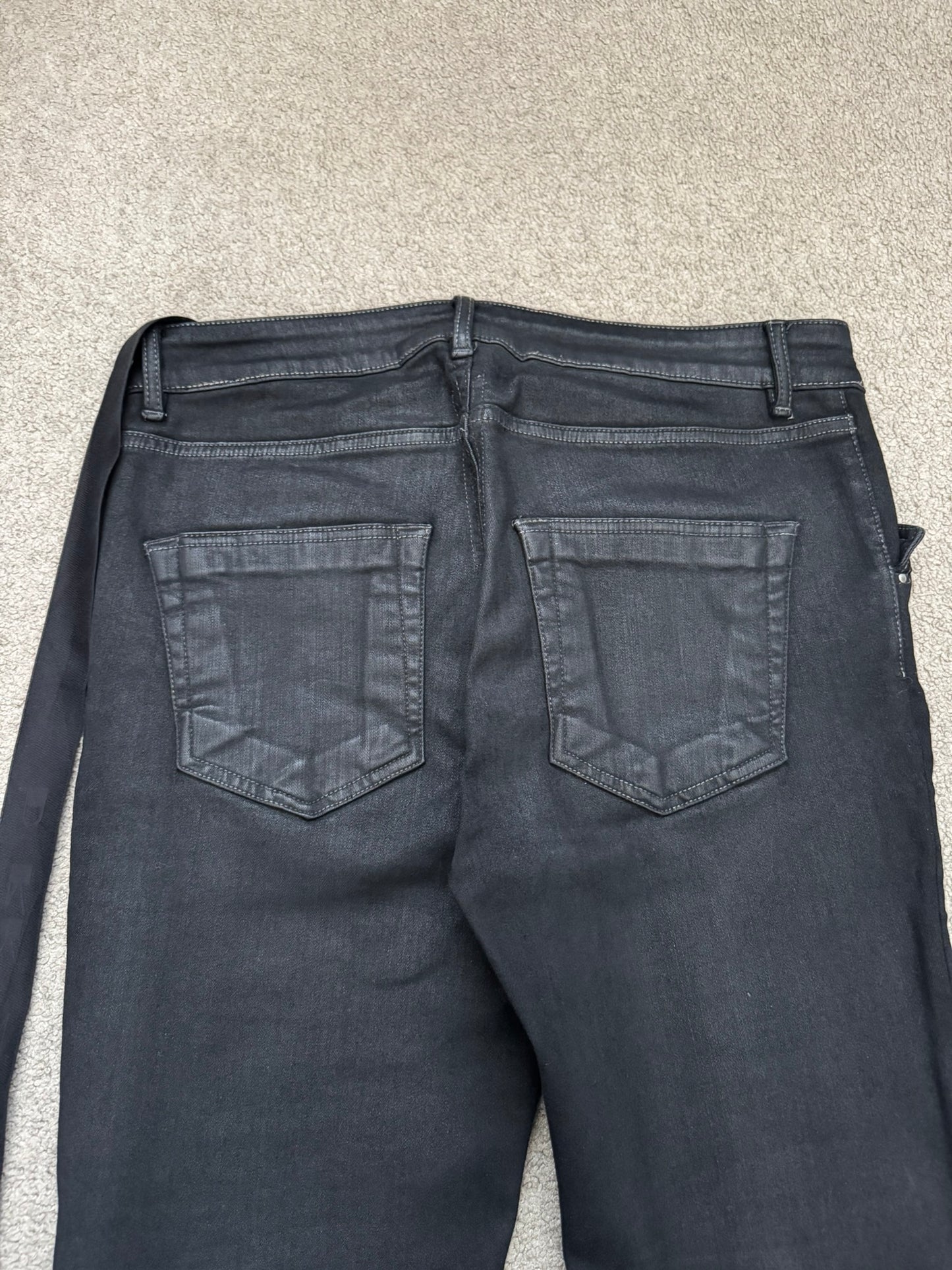 FW21 Rick Owens DRKSHDW Black Waxed Tyrone Cut Denim Jeans