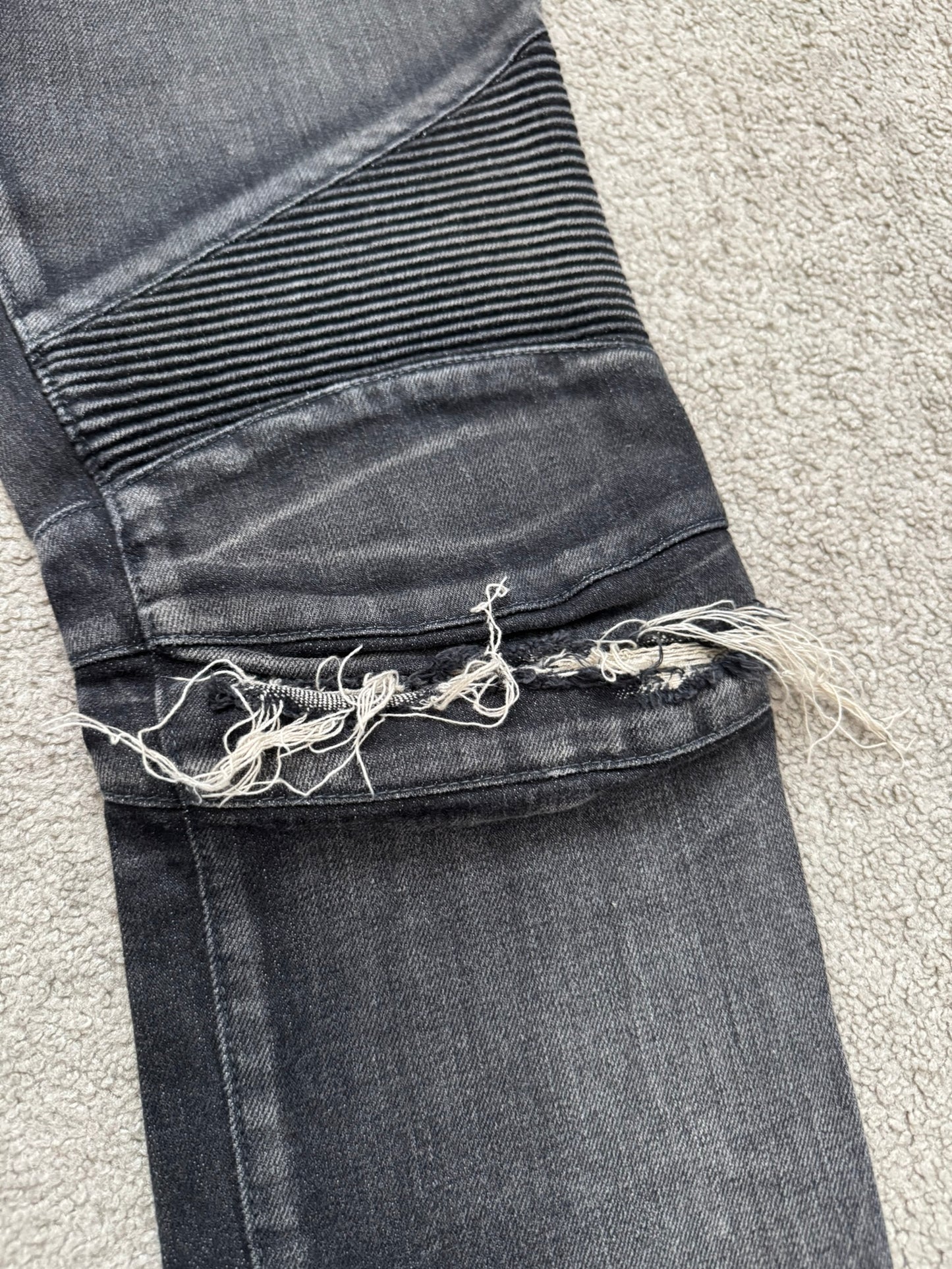 Balmain by Olivier Rousteing Distressed Zip Biker Denim Jeans