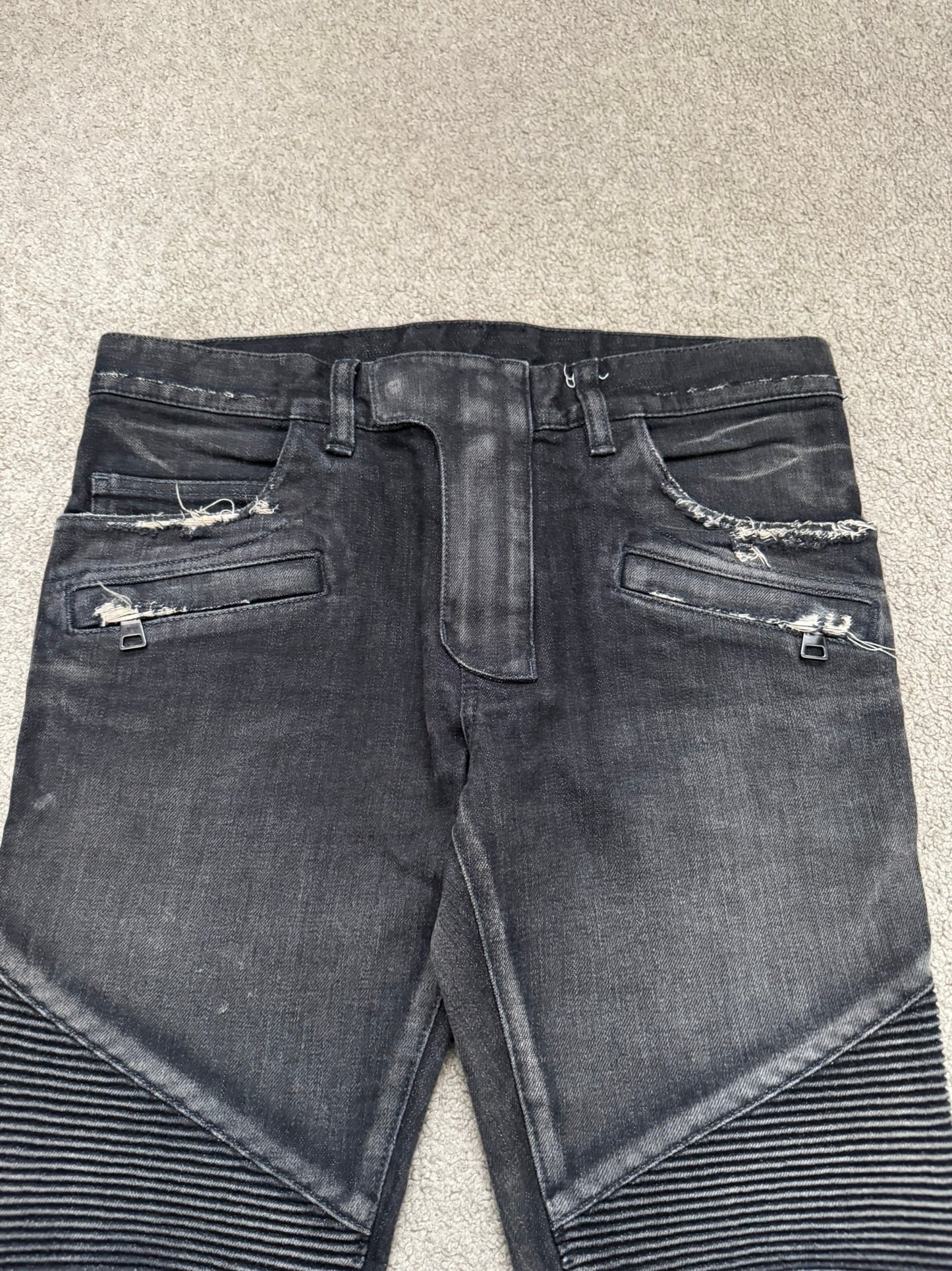 Balmain by Olivier Rousteing Distressed Zip Biker Denim Jeans