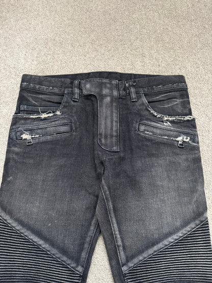 Balmain by Olivier Rousteing Distressed Zip Biker Denim Jeans