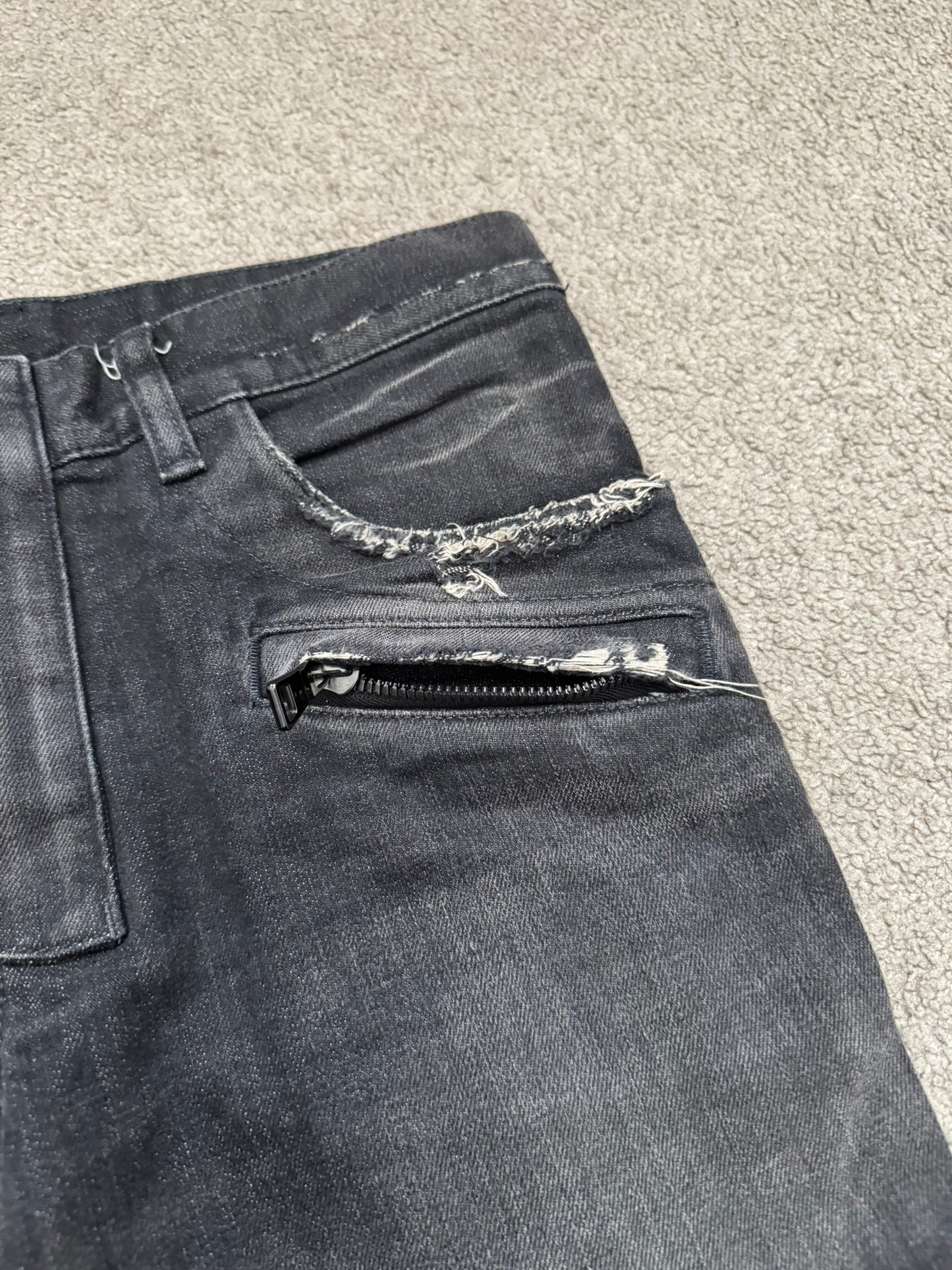 Balmain by Olivier Rousteing Distressed Zip Biker Denim Jeans