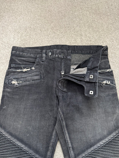 Balmain by Olivier Rousteing Distressed Zip Biker Denim Jeans