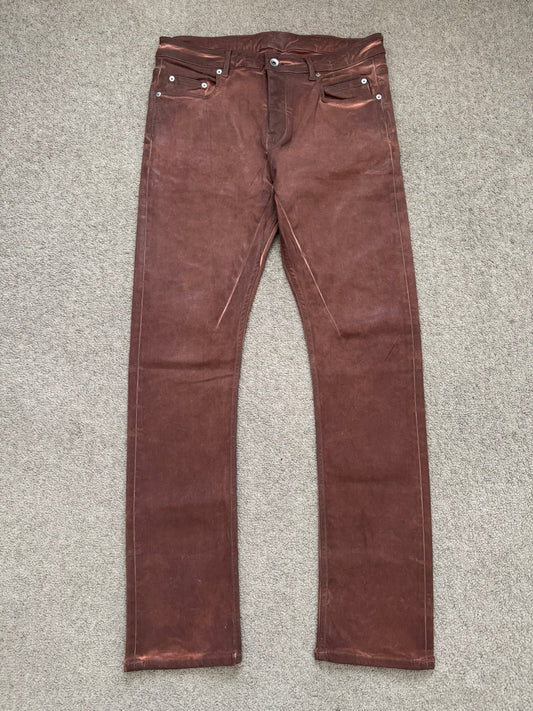 FW24 Rick Owens DRKSHDW Terracotta Waxed Detroit Denim Jeans