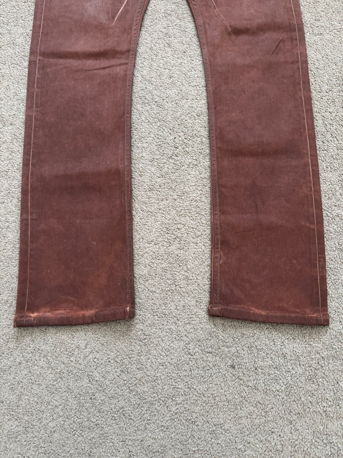 FW24 Rick Owens DRKSHDW Terracotta Waxed Detroit Denim Jeans