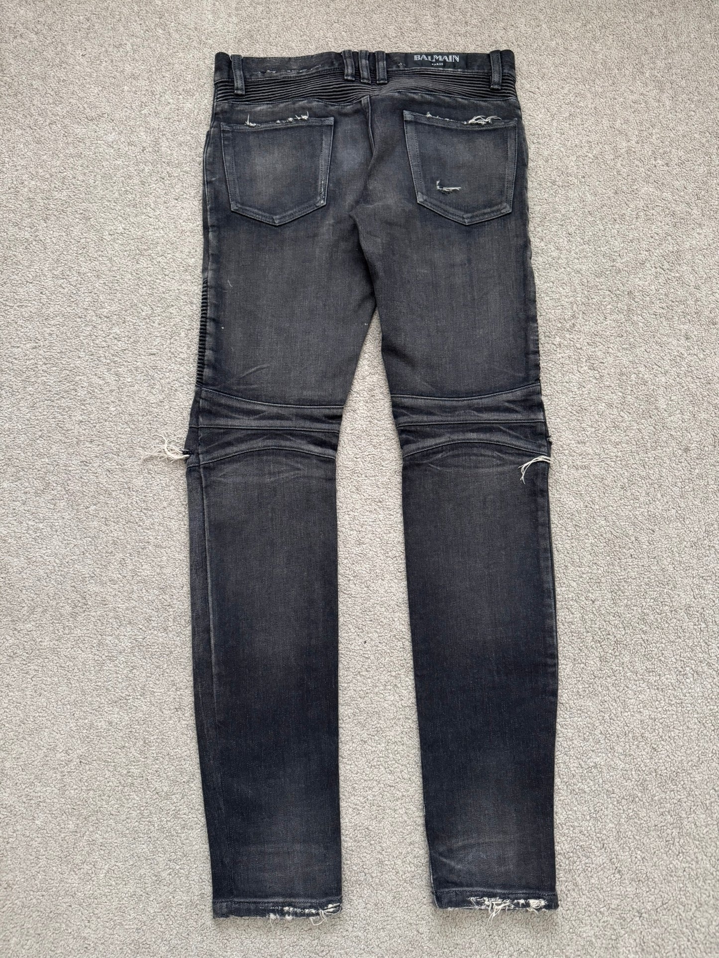 Balmain by Olivier Rousteing Distressed Zip Biker Denim Jeans