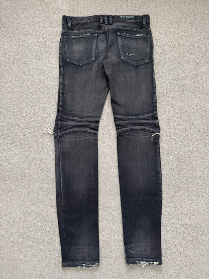 Balmain by Olivier Rousteing Distressed Zip Biker Denim Jeans