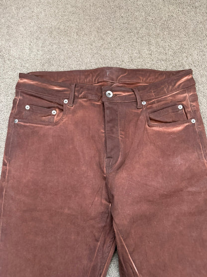 FW24 Rick Owens DRKSHDW Terracotta Waxed Detroit Denim Jeans