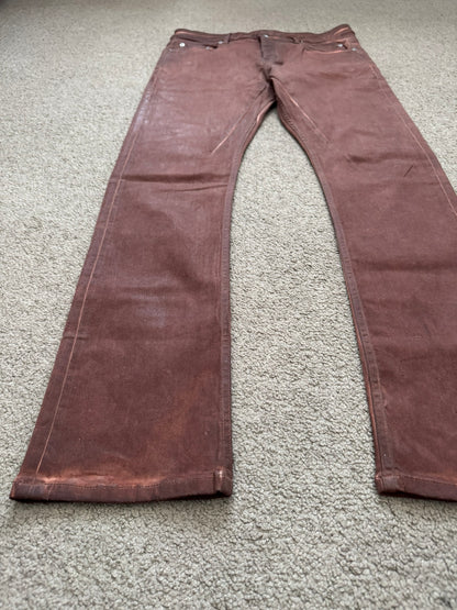 FW24 Rick Owens DRKSHDW Terracotta Waxed Detroit Denim Jeans