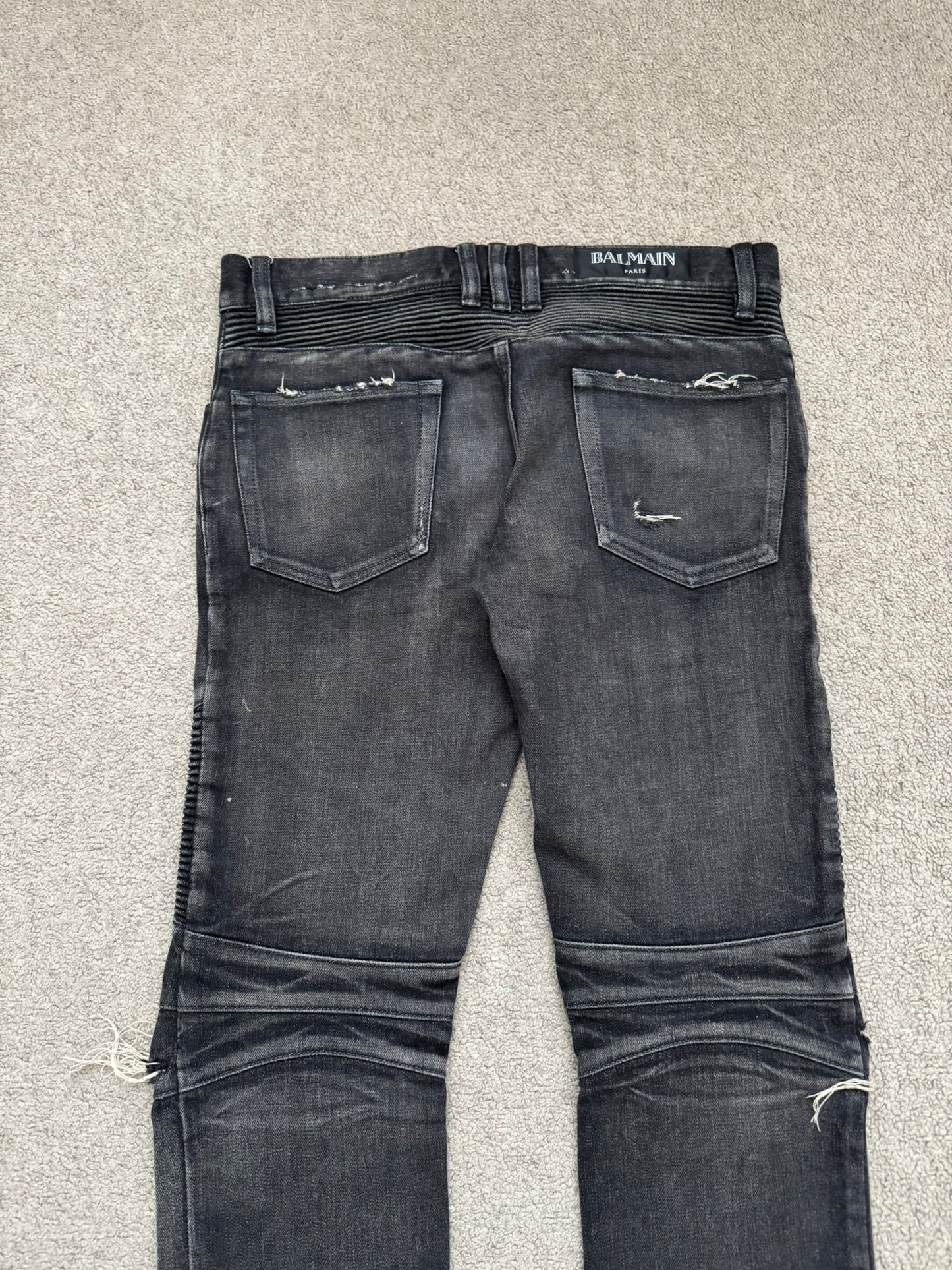 Balmain by Olivier Rousteing Distressed Zip Biker Denim Jeans