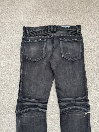 Balmain by Olivier Rousteing Distressed Zip Biker Denim Jeans