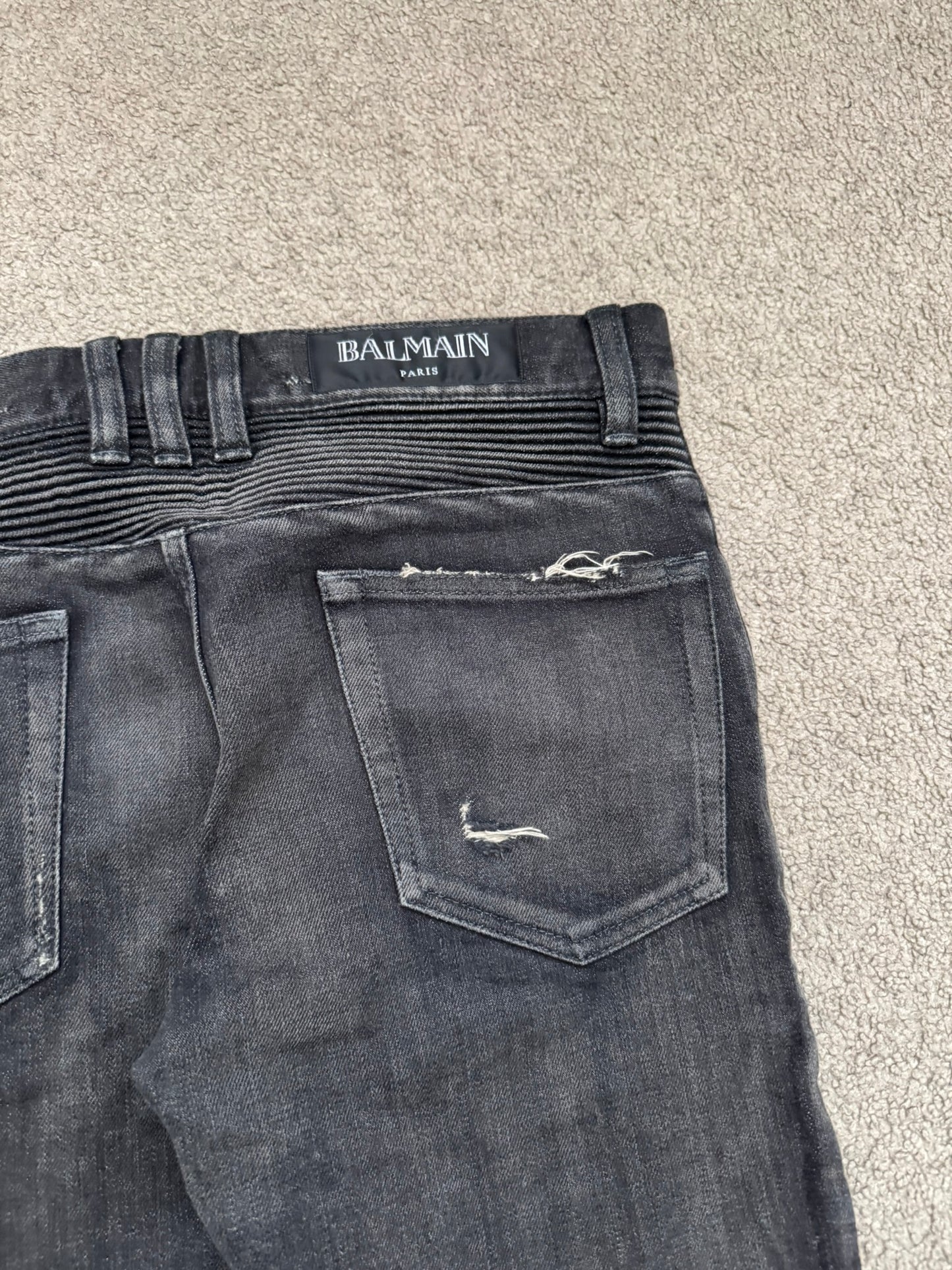 Balmain by Olivier Rousteing Distressed Zip Biker Denim Jeans